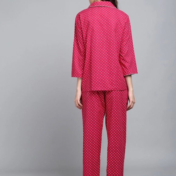 Women Polka Print Maroon Shirt & Pyjama set - Picture 4 of 6